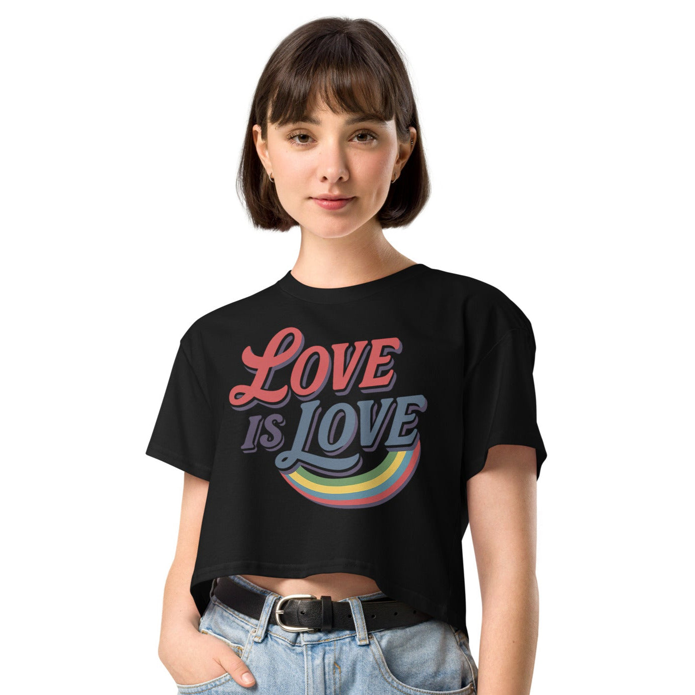 Ronas Design Pride Love Crop Top Front View on Women Model in Black