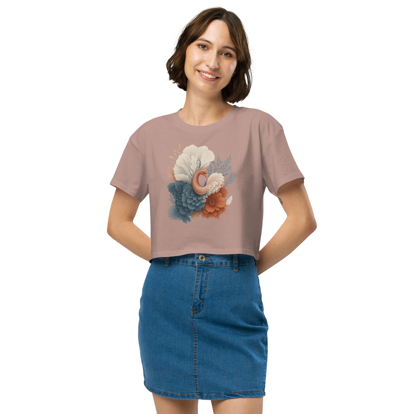 Ronas Design Floral Grace Crop Top Front View on Women Model in Hazy Pink