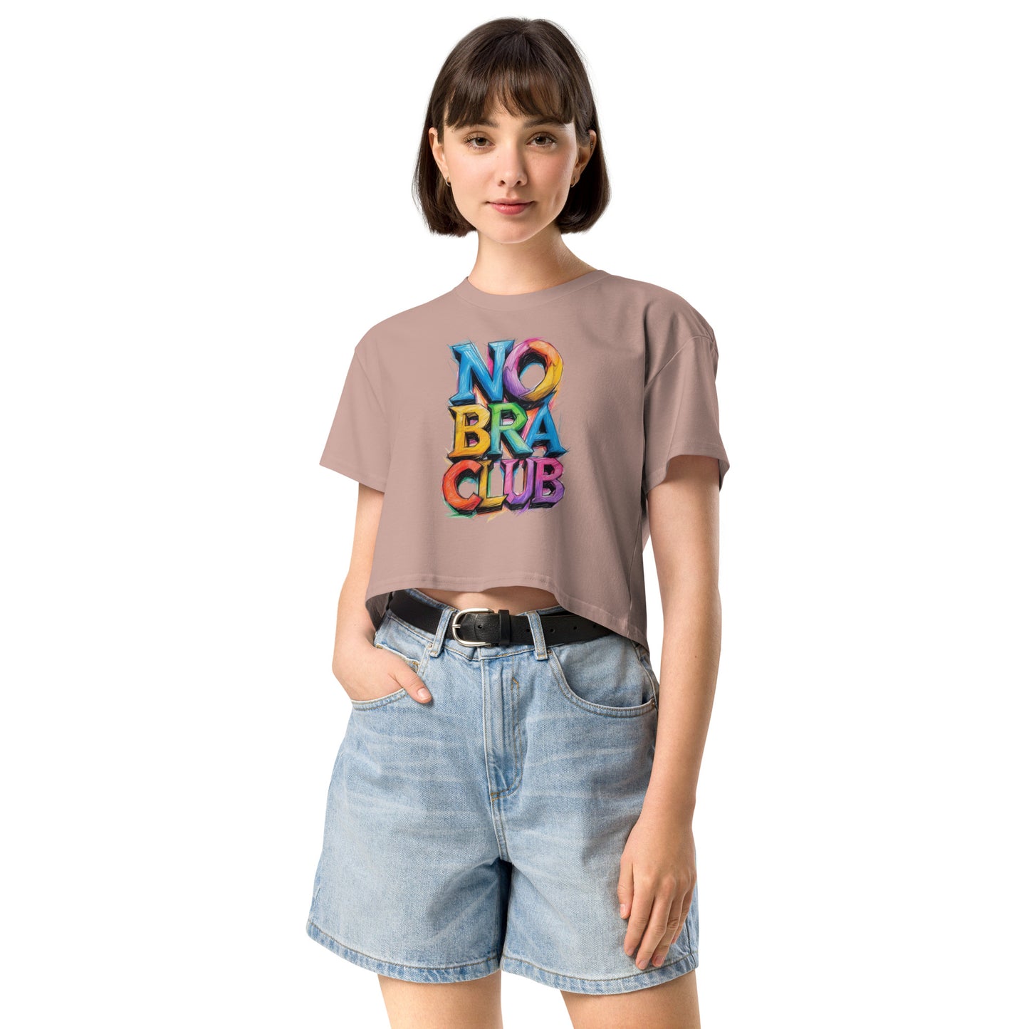 Ronas Design No Bra Club Crop Top Front View on Women Model in Hazy Pink