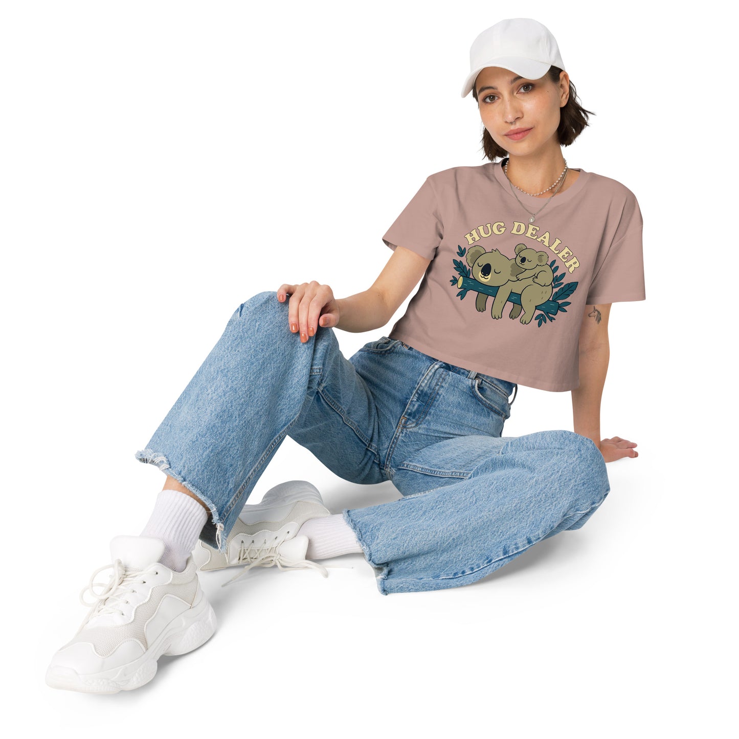 Ronas Design Hug Dealer Crop Top Art View on Women Model in Hazy Pink
