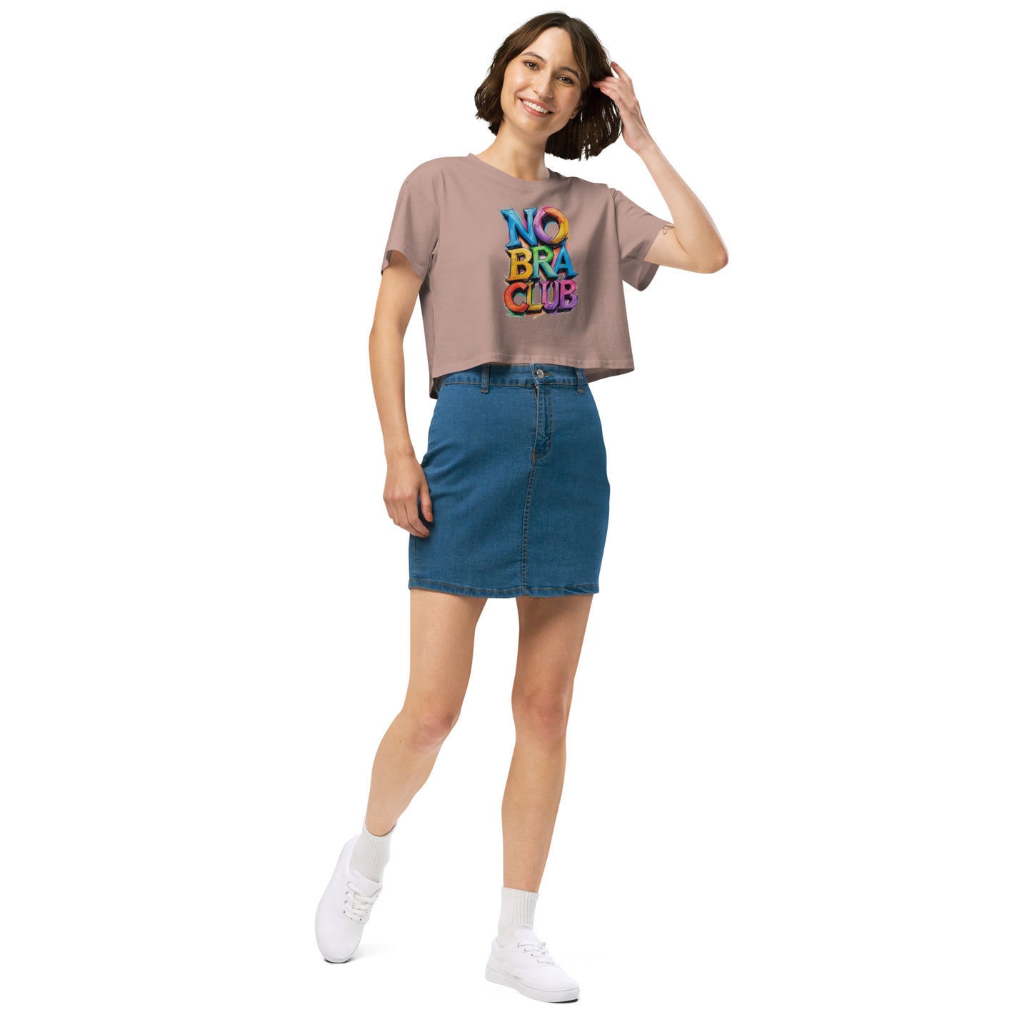 Ronas Design No Bra Club Crop Top Front View on Women Model in Hazy Pink