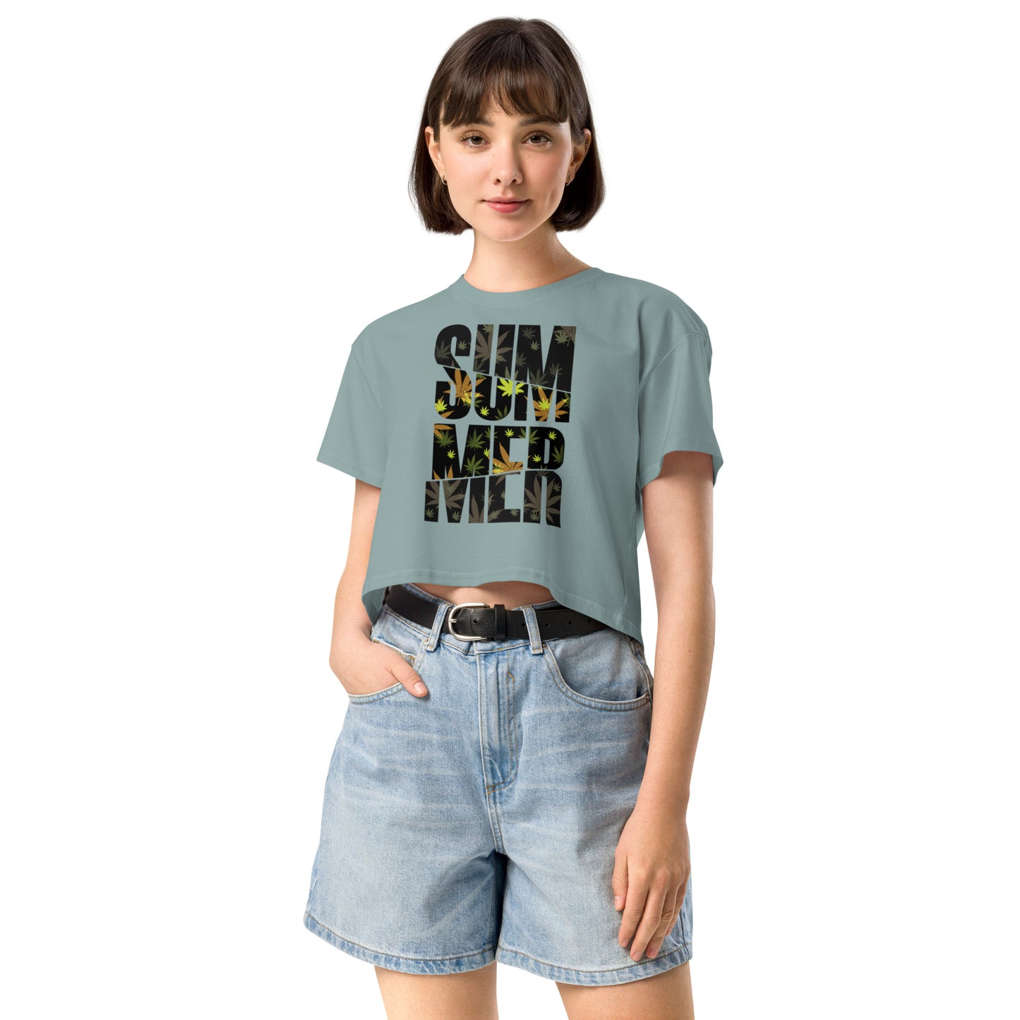 Ronas Design Summer Crop Top Front View on Women Model in Mineral