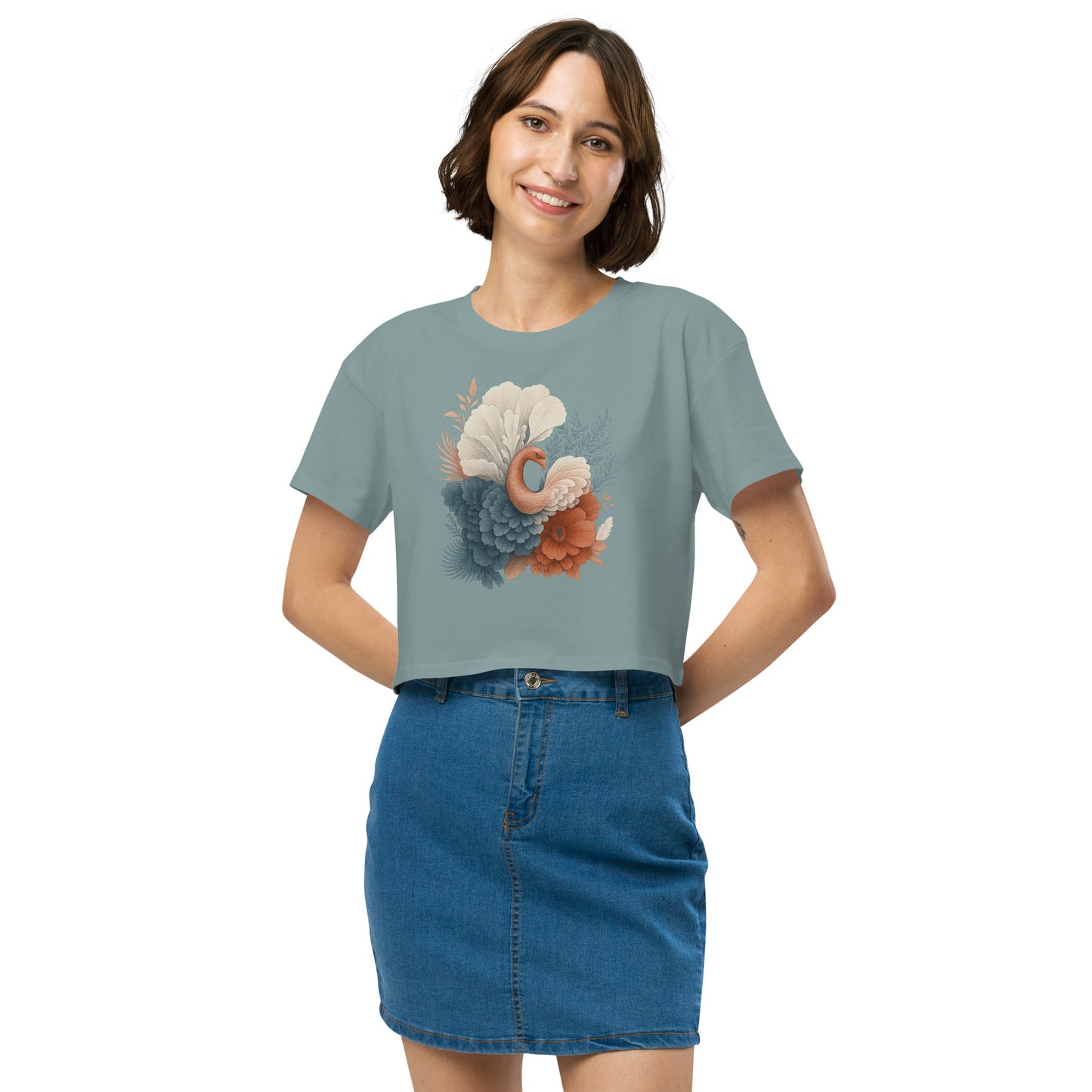 Ronas Design Floral Grace Crop Top Front View on Women Model in Mineral
