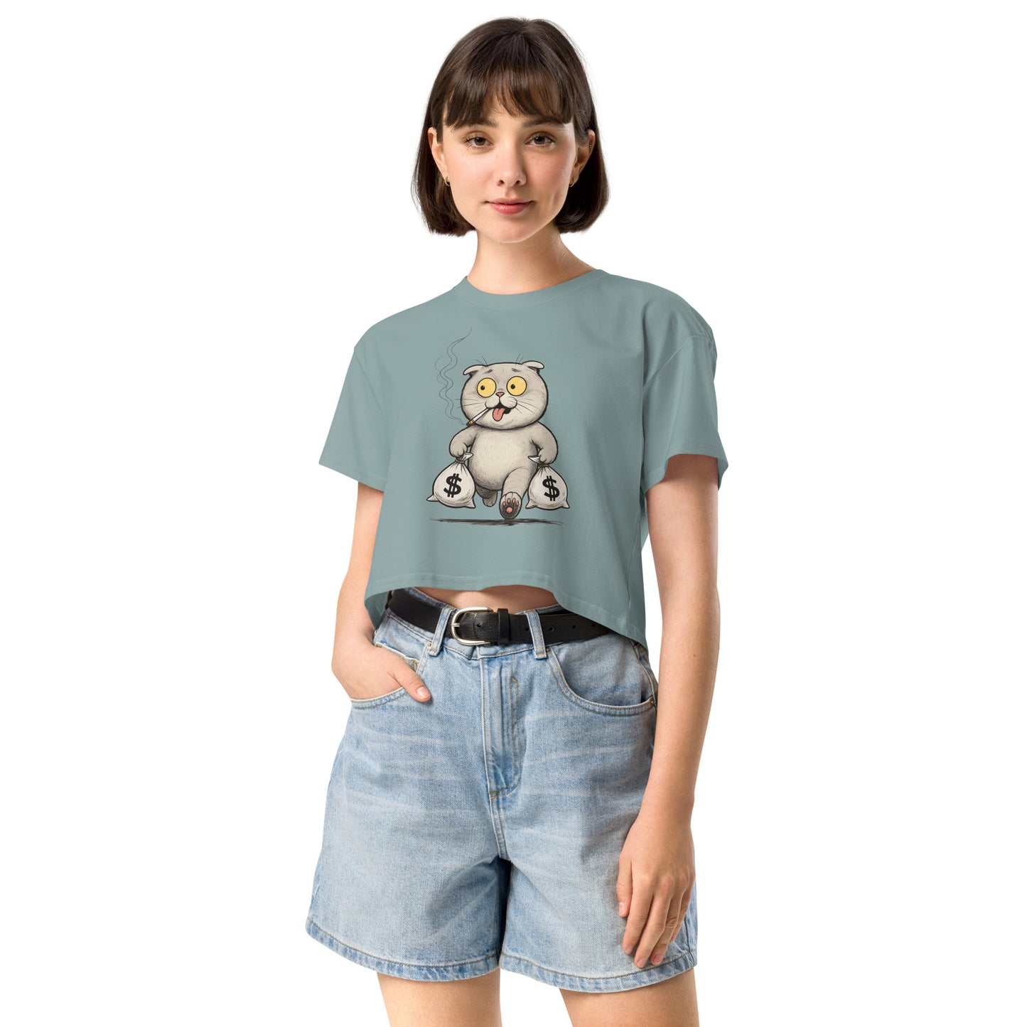 Ronas Design Rebel Cat Crop Top Front View on Women Model in Mineral