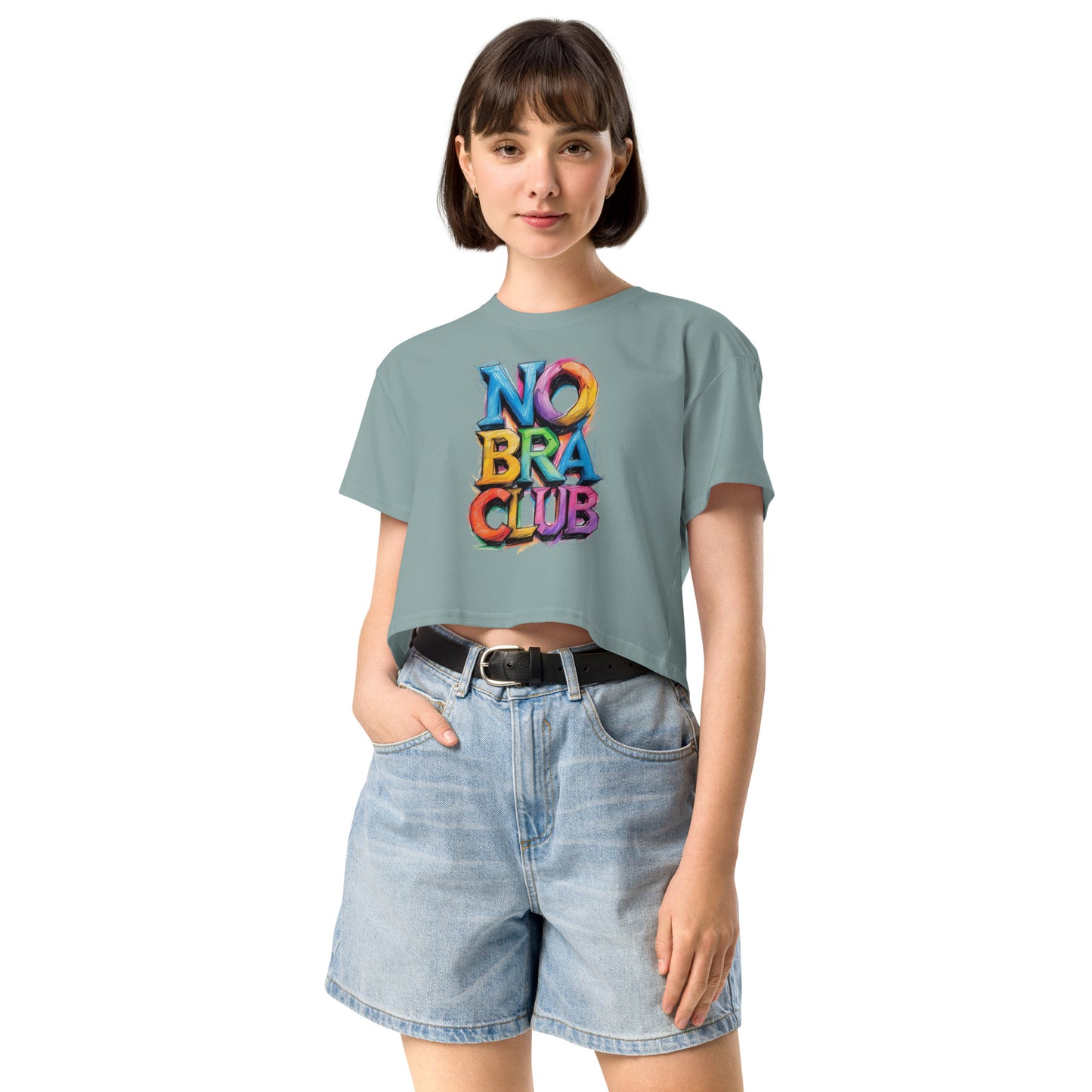 Ronas Design No Bra Club Crop Top Front View on Women Model in Mineral