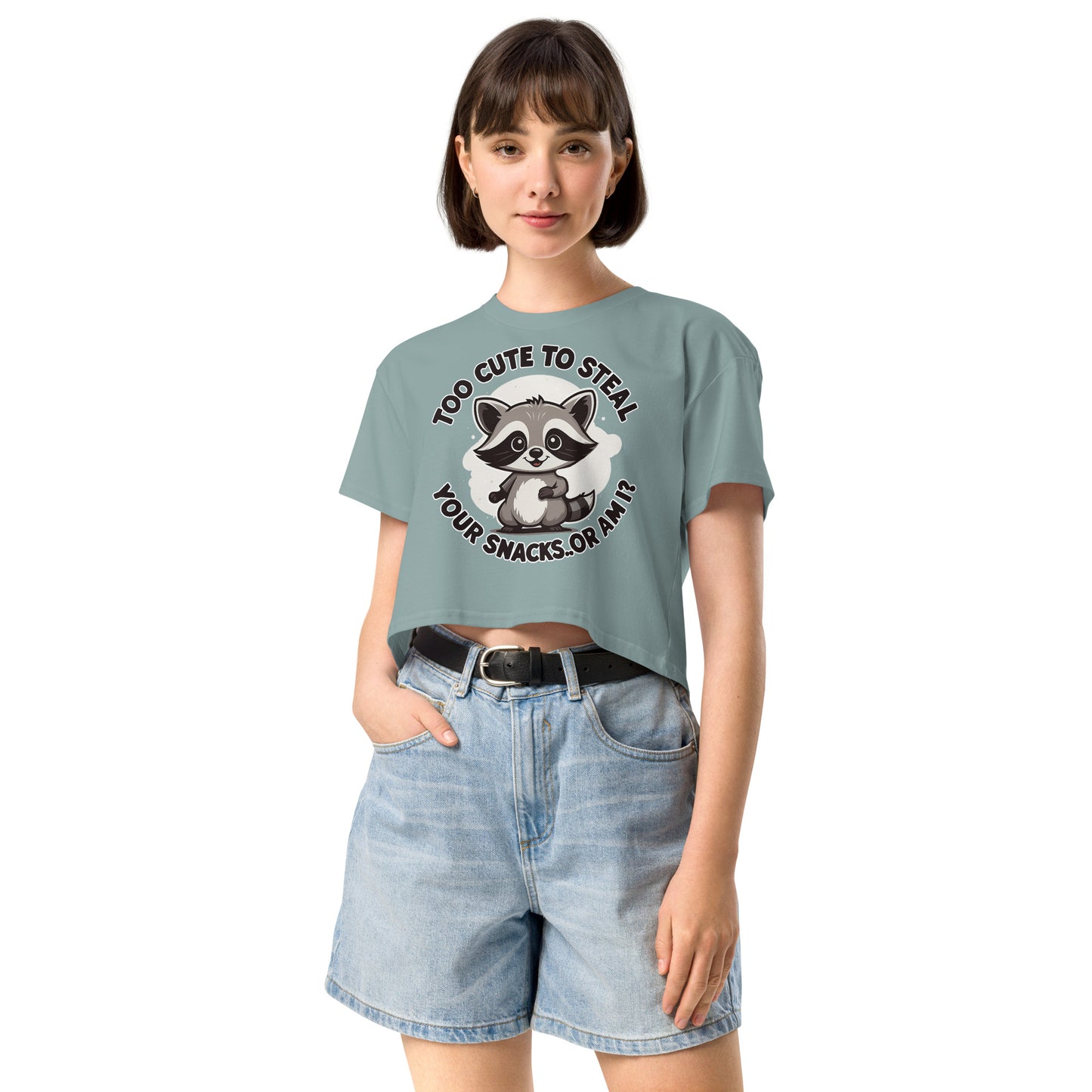 Ronas Design Snack Bandit Crop Top Front View on Women Model in Mineral