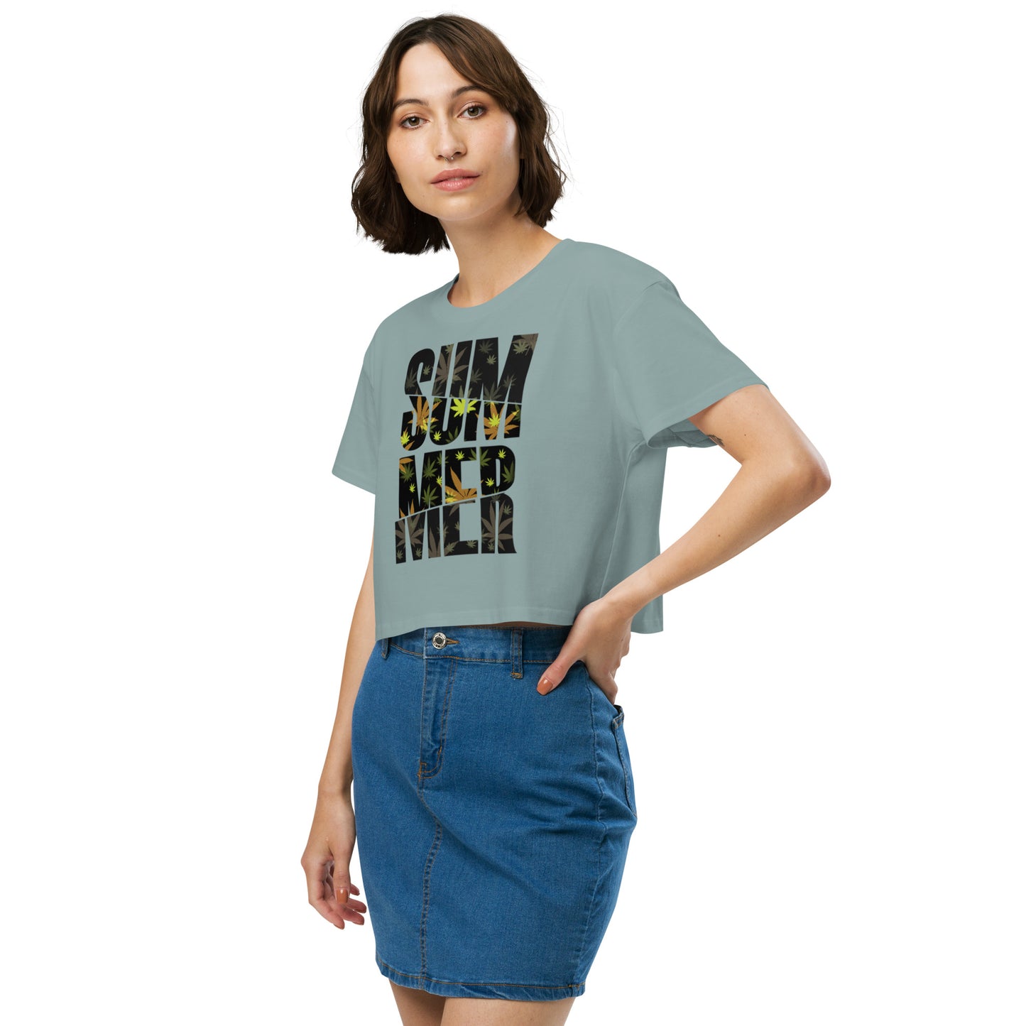 Ronas Design Summer Crop Top Side View on Women Model in Mineral