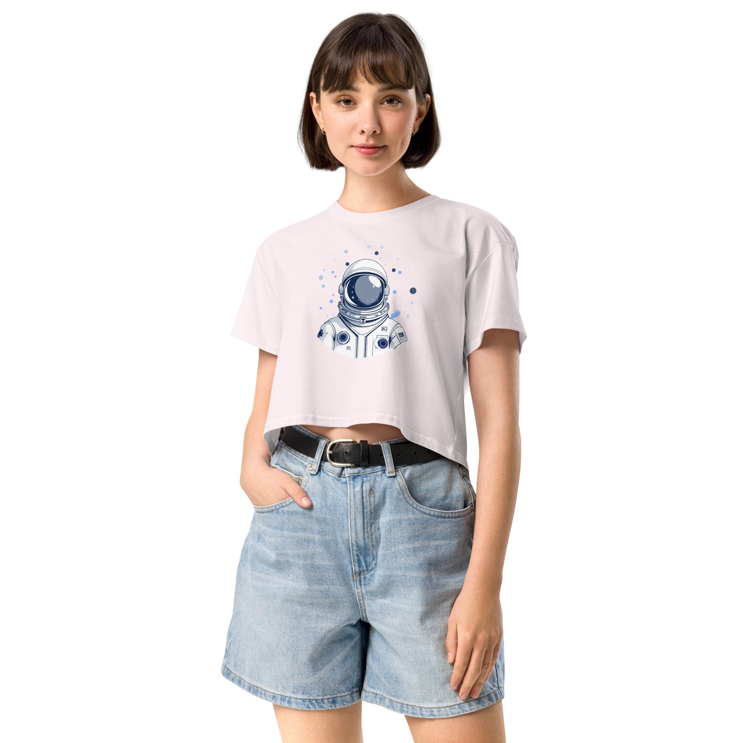 Ronas Design Space Drip Crop Top Front View on Women Model in Orchid