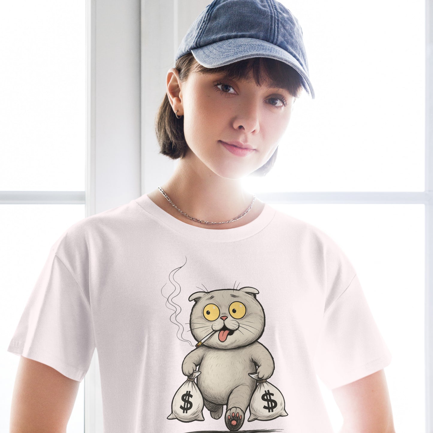 Ronas Design Rebel Cat Crop Top Art View on Women Model in Orchid