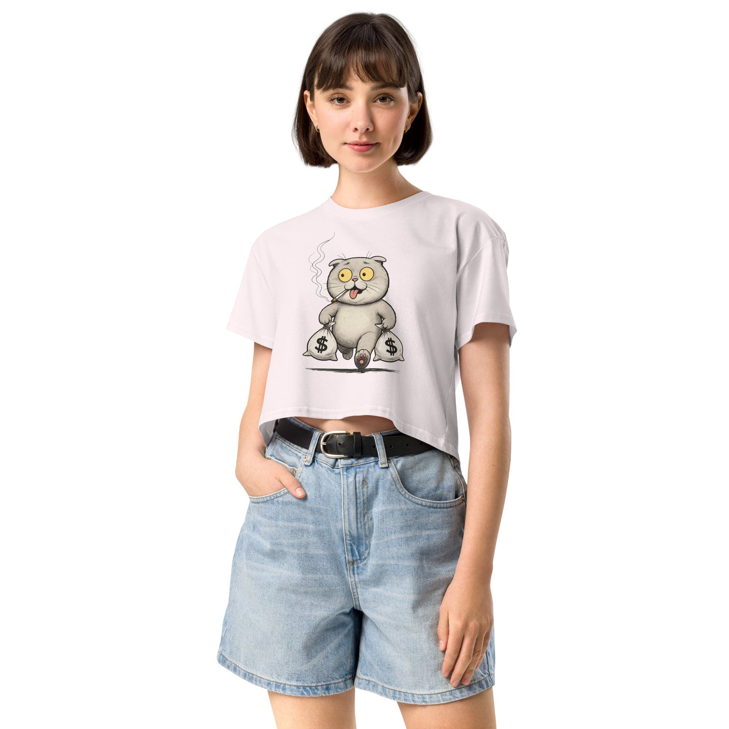 Ronas Design Rebel Cat Crop Top Front View on Women Model in Orchid