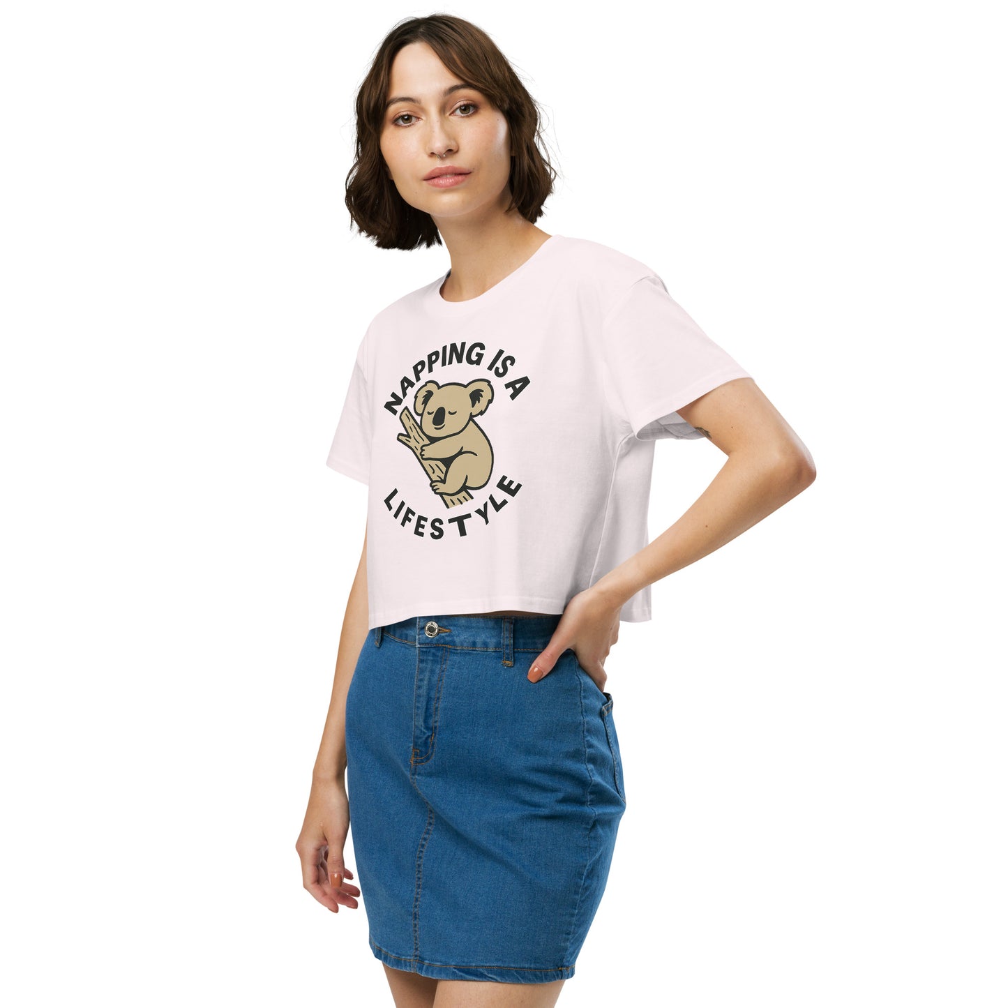 Ronas Design Nap Lifestyle Crop Top Front Side View on Women Model in Orchid