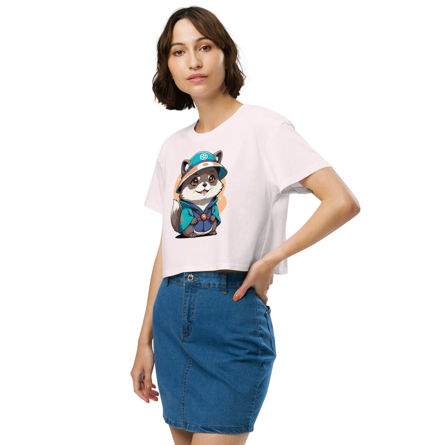 Ronas Design Magic Raccoon Crop Top Side View on Women Model in Orchid