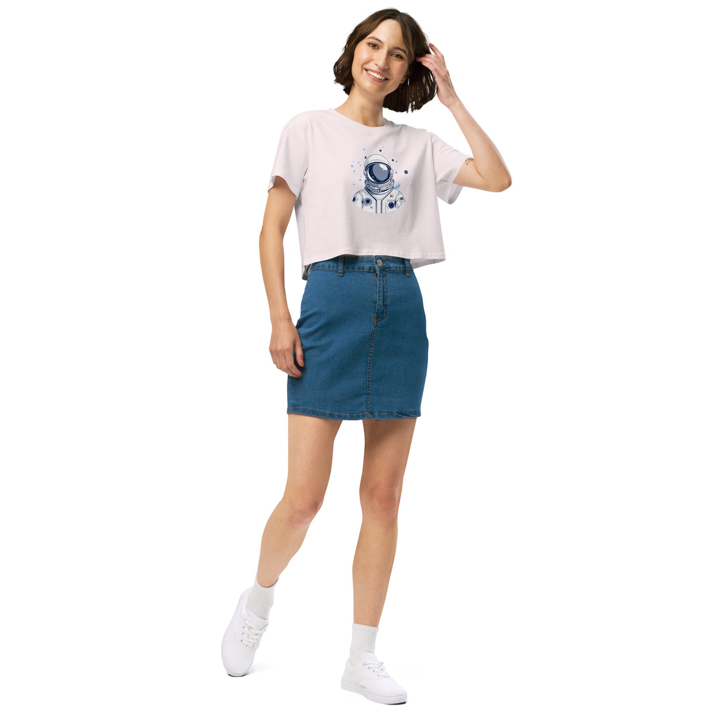 Ronas Design Space Drip Crop Top Front Side View on Women Model in Orchid