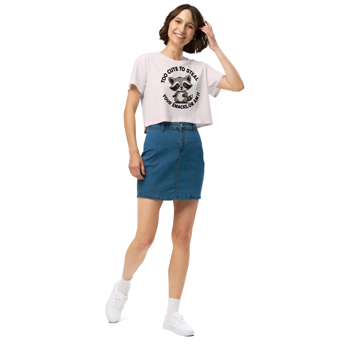 Ronas Design Snack Bandit Crop Top Front Side View on Women Model in Orchid