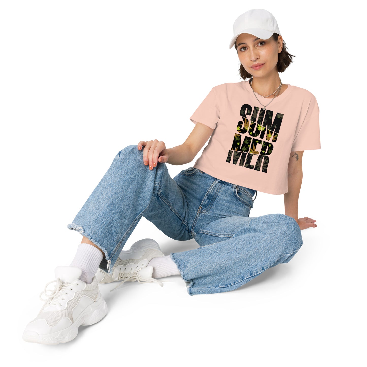 Ronas Design Summer Crop Top Art View on Women Model in Pale Pink