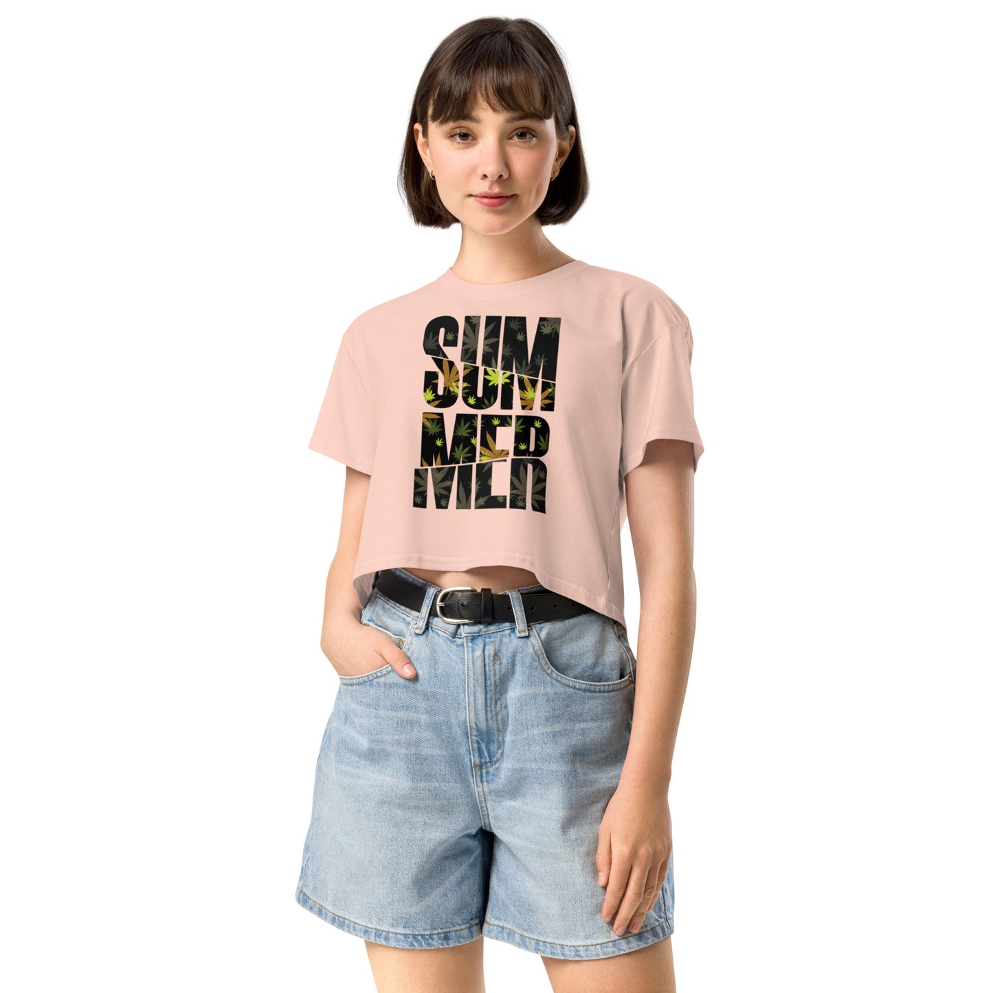 Ronas Design Summer Crop Top Front View on Women Model in Pale Pink