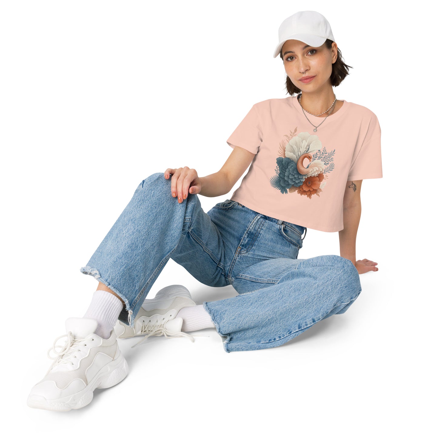 Ronas Design Floral Grace Crop Top Art View on Women Model in Pale Pink