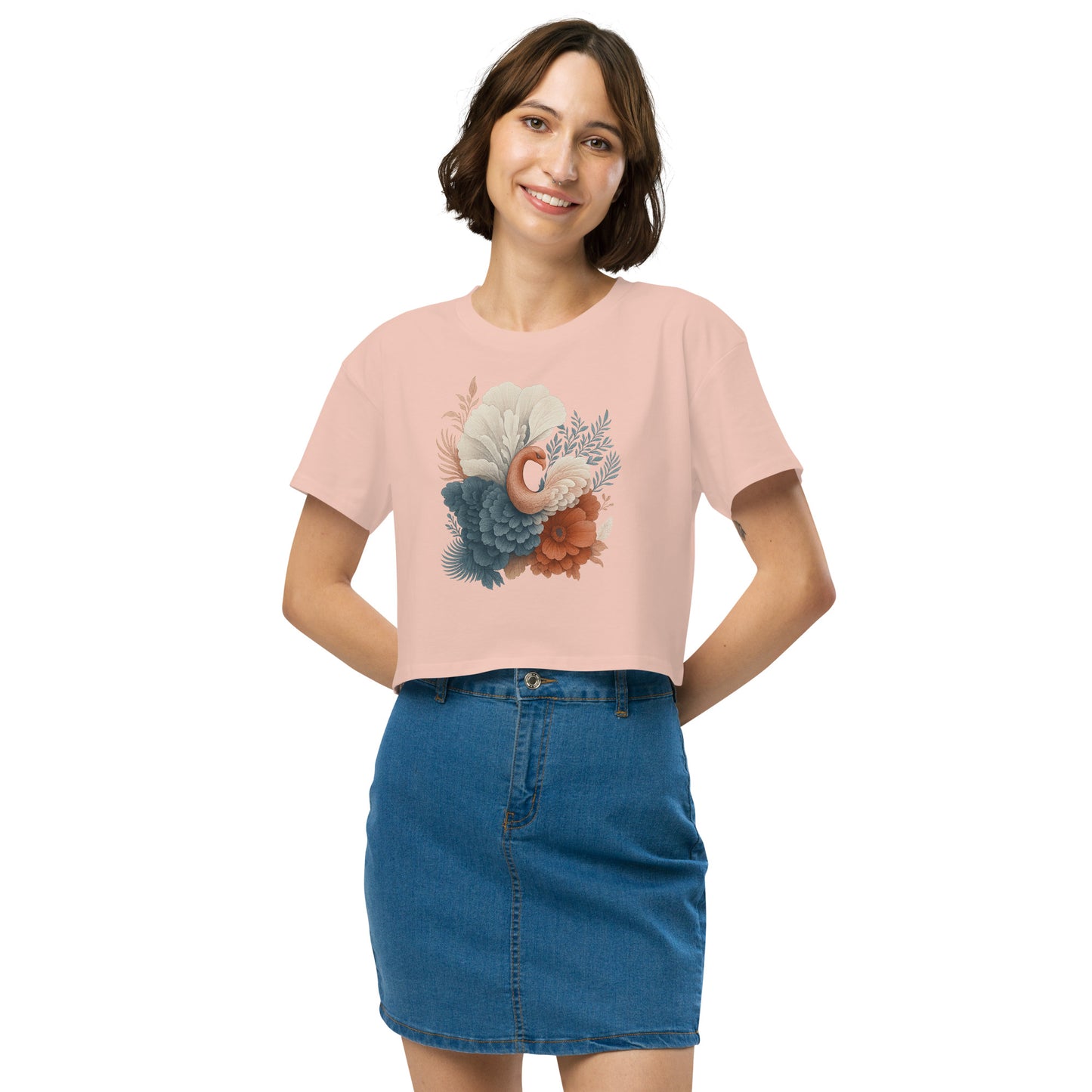 Ronas Design Floral Grace Crop Top Front View on Women Model in Pale Pink