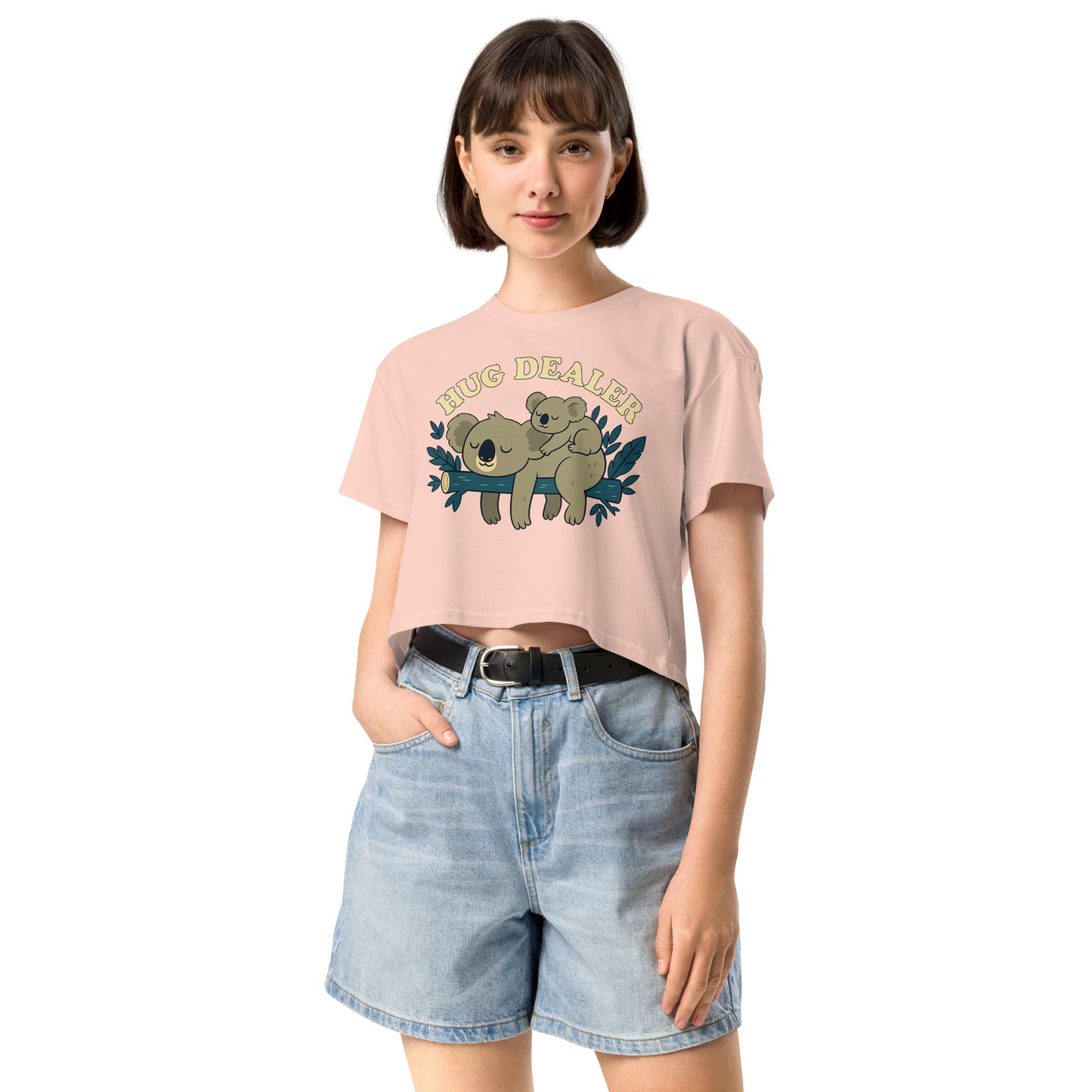 Ronas Design Hug Dealer Crop Top Front View on Women Model in Pale Pink