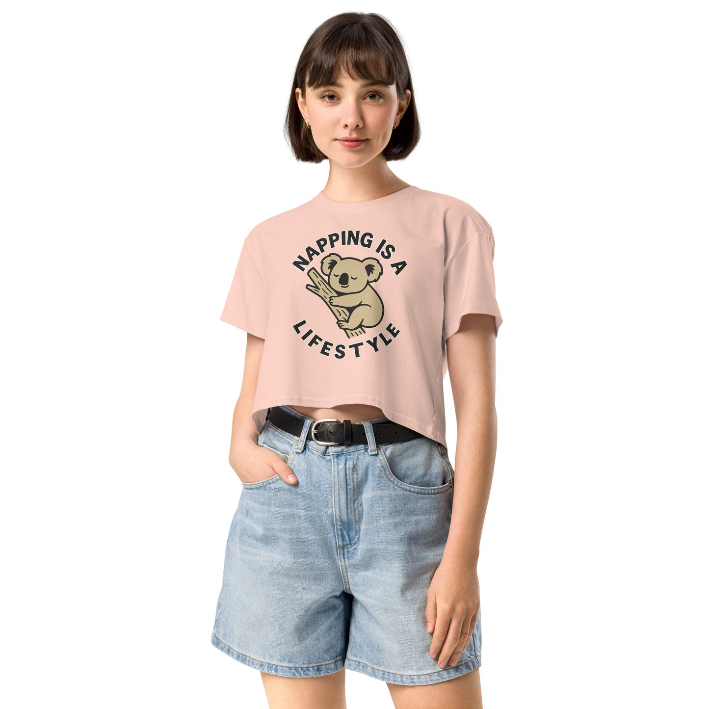 Ronas Design Nap Lifestyle Crop Top Front View on Women Model in Pale Pink