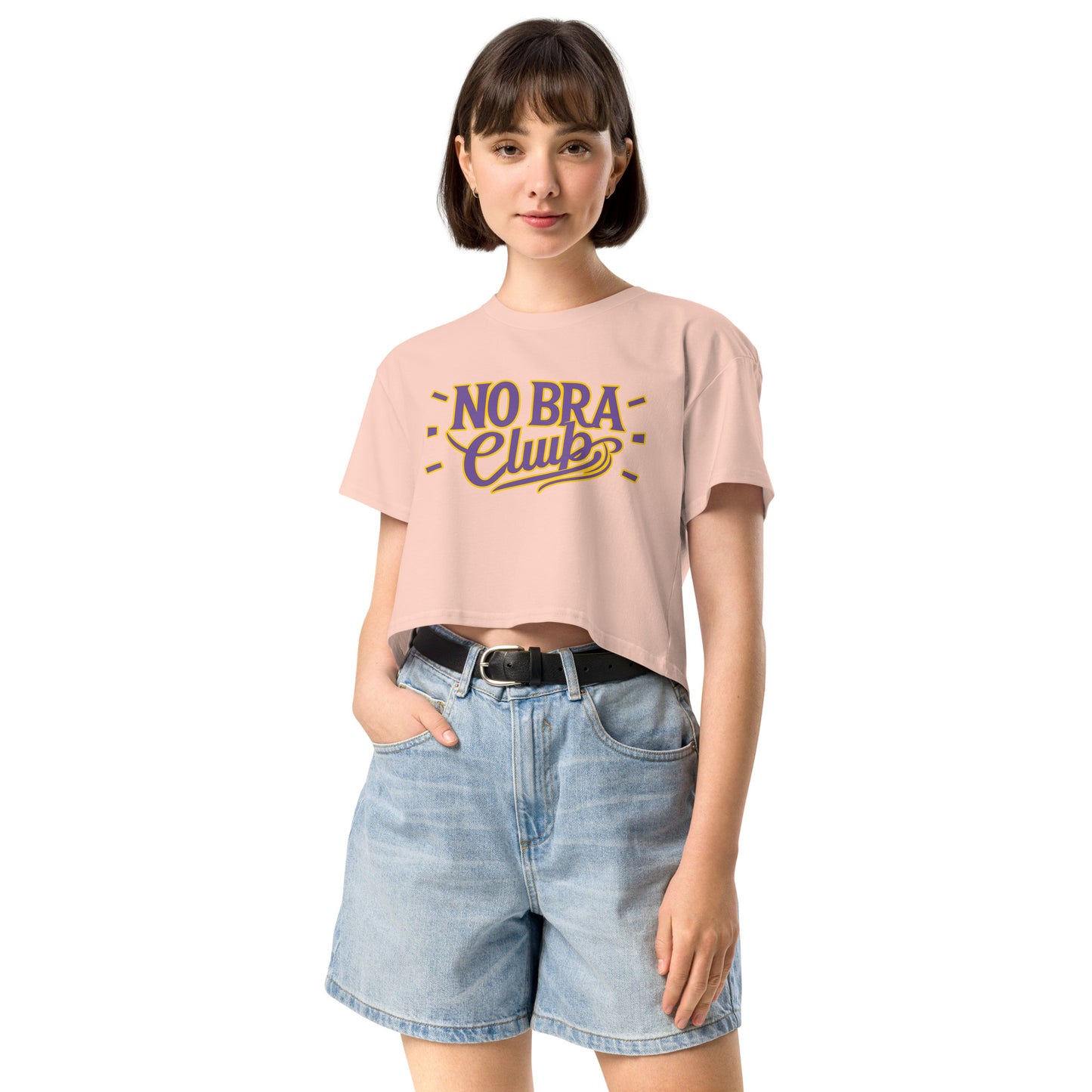 Ronas Design No Bra Club 2 Crop Top Front View on Women Model in Pale Pink