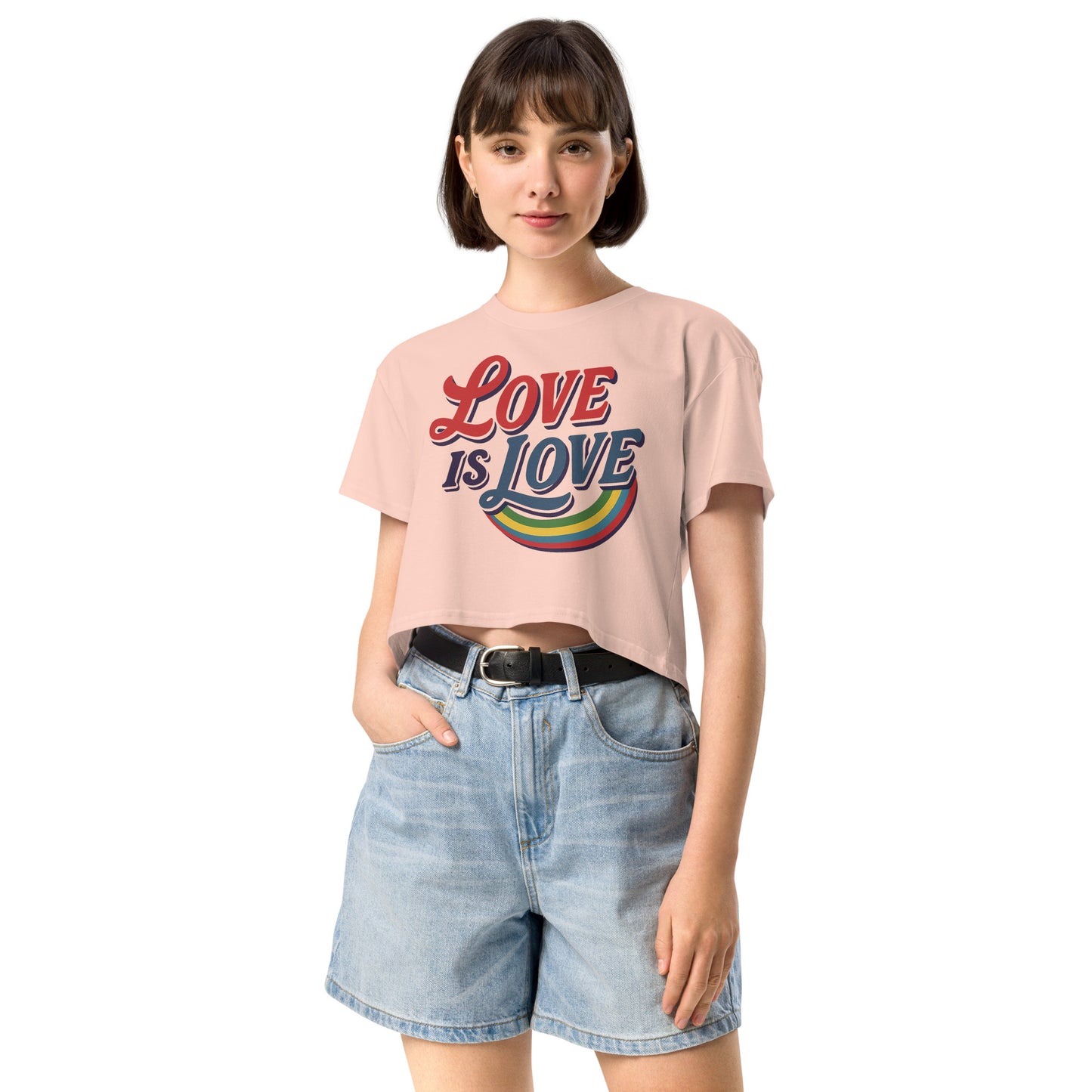 Ronas Design Pride Love Crop Top Front View on Women Model in Pale Pink