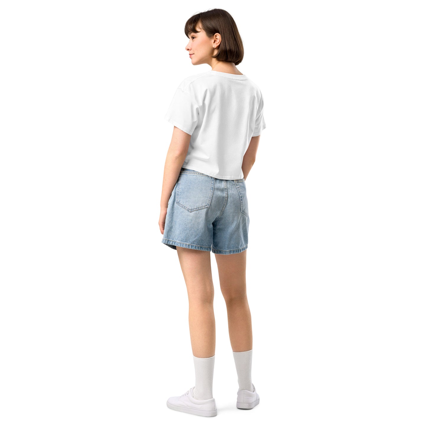 Ronas Design Floral Grace Crop Top Back View on Women Model in White