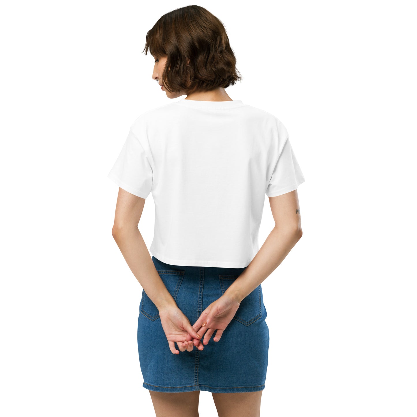 Ronas Design Cool It Cowboy Crop Top Back View on Women Model in White