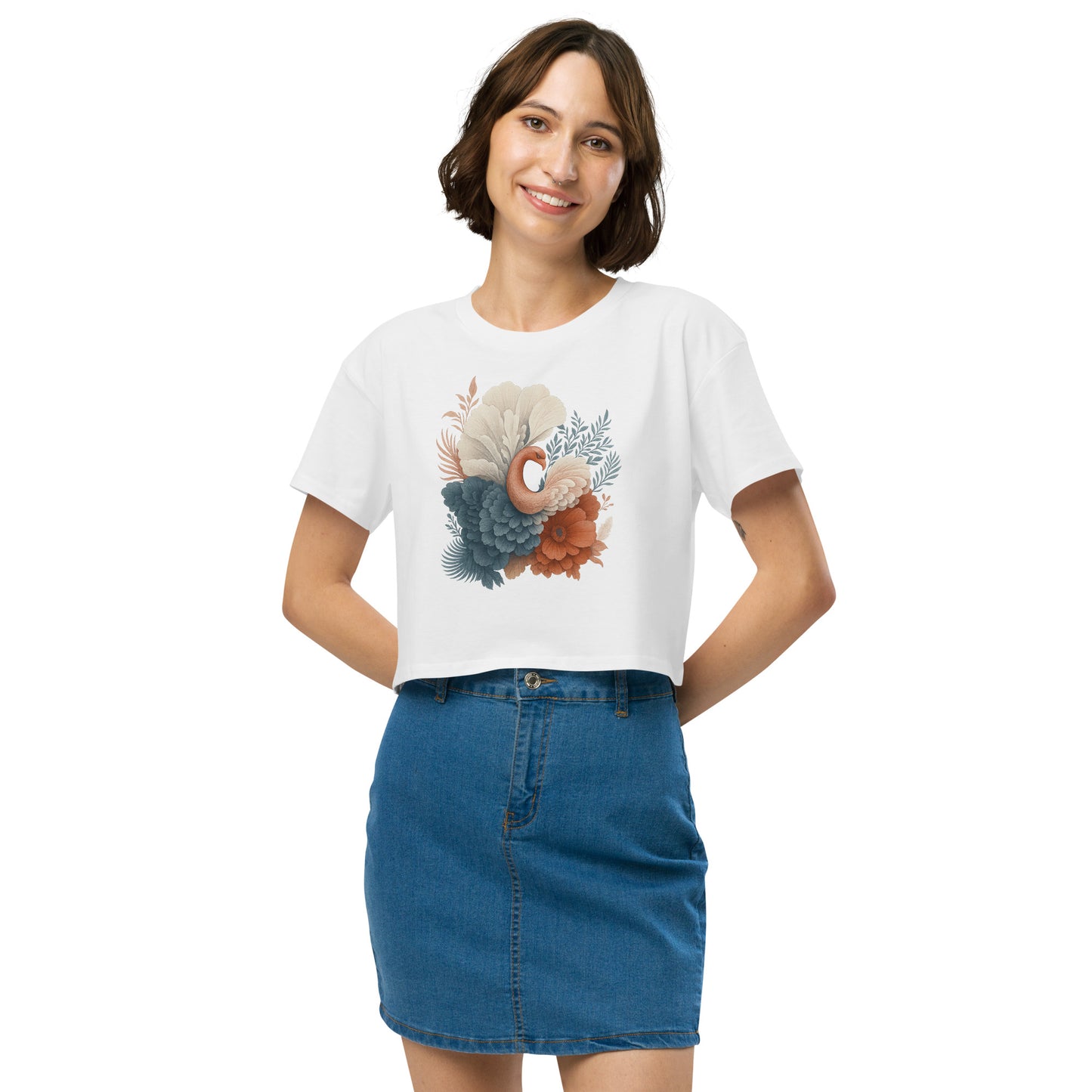 Ronas Design Floral Grace Crop Top Front View on Women Model in White