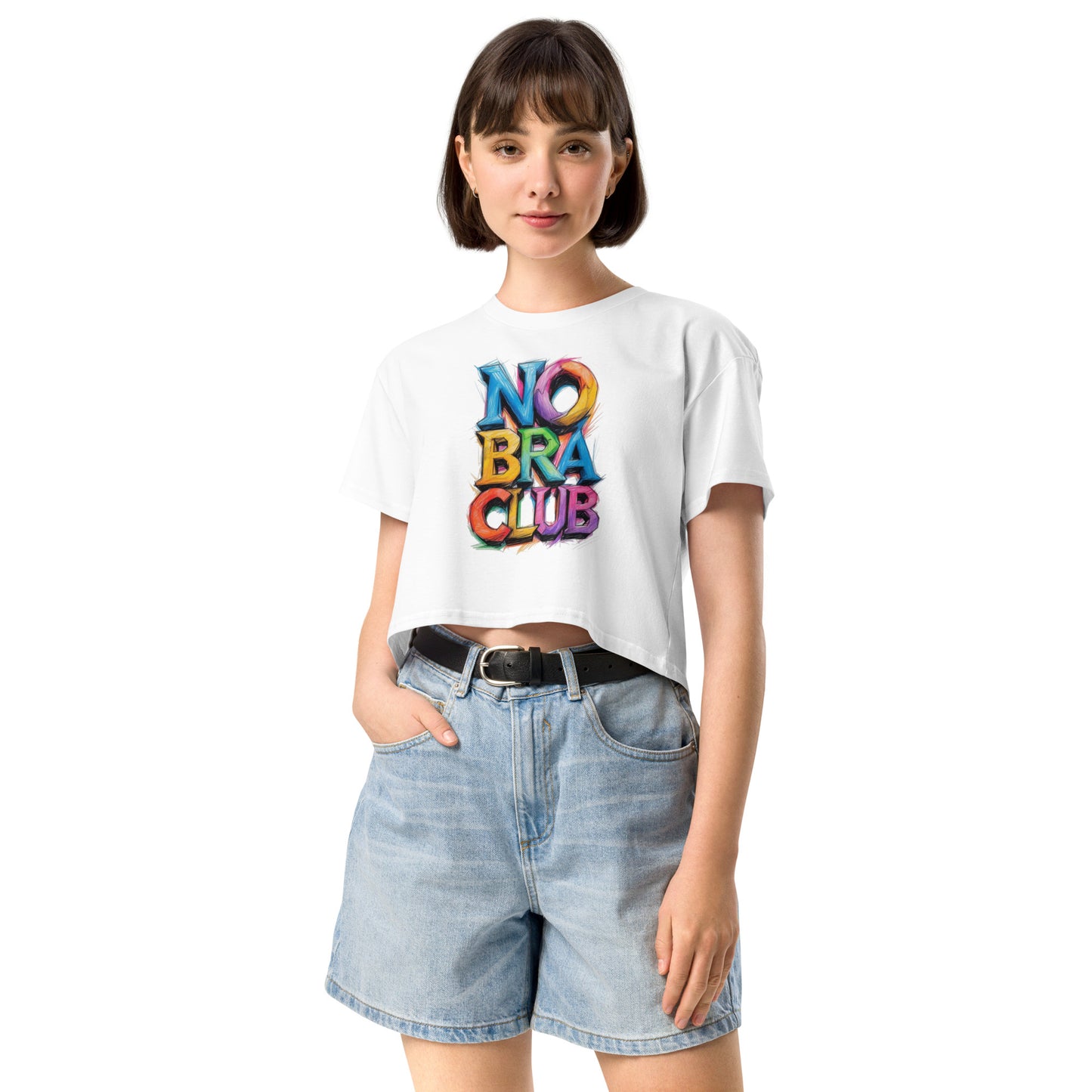 Ronas Design No Bra Club Crop Top Front View on Women Model in White