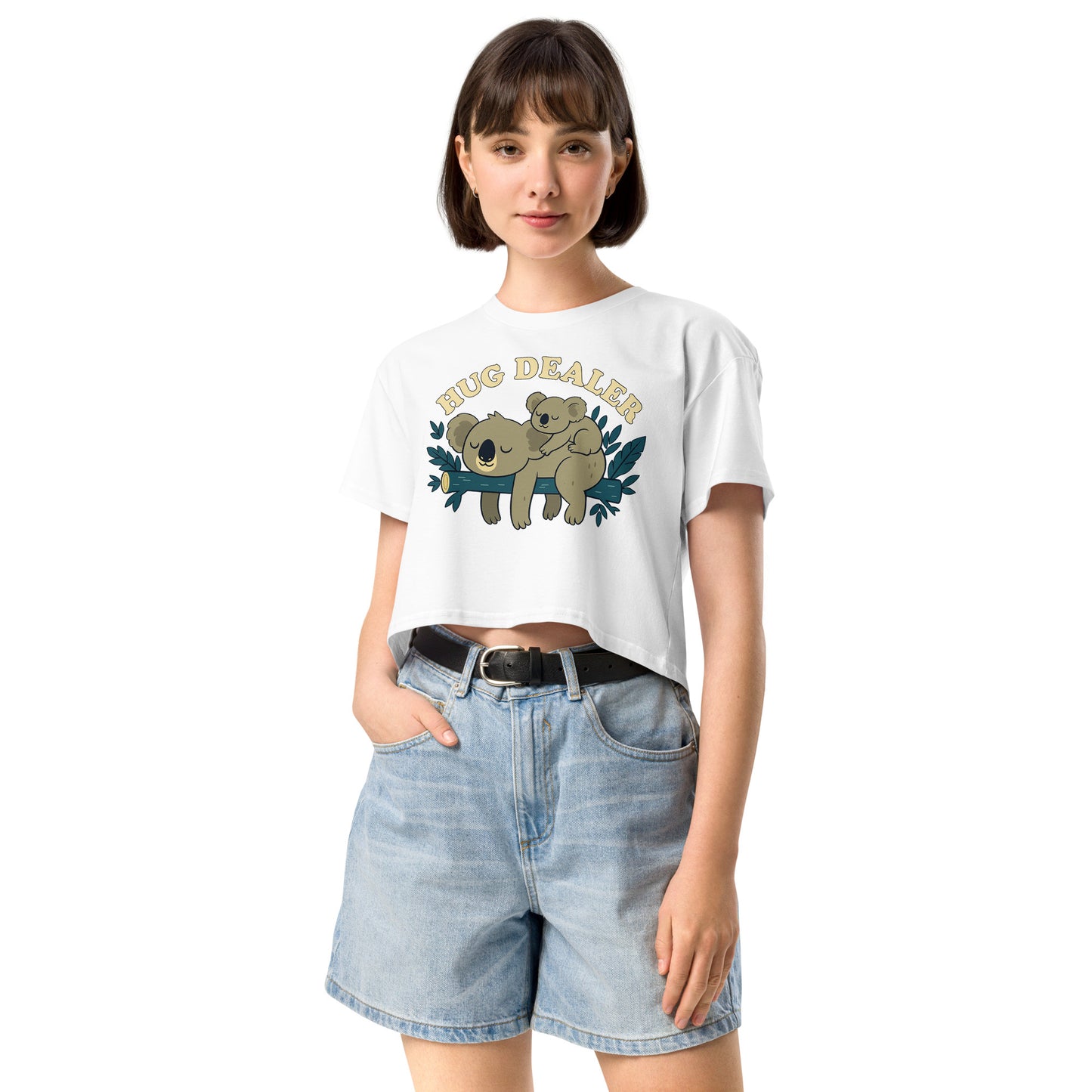 Ronas Design Hug Dealer Crop Top Front View on Women Model in White