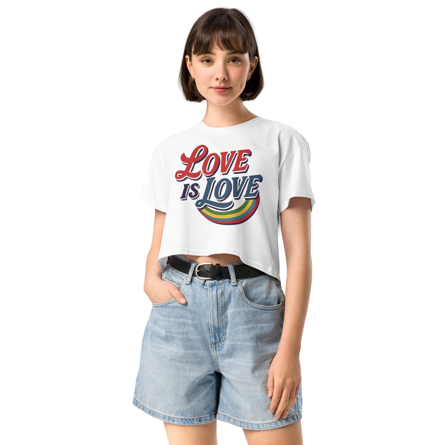 Ronas Design Pride Love Crop Top Front View on Women Model in White