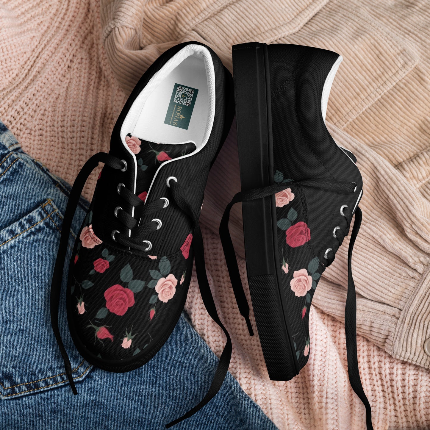 Ronas Design Rose Bloom Shoes Art View on Background