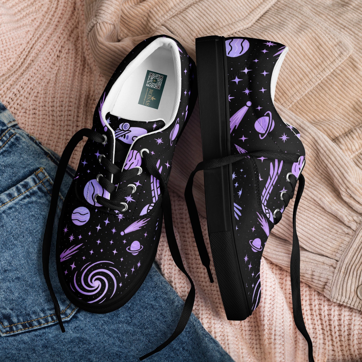 Ronas Design Cosmic Drift Shoes Art View on the Background