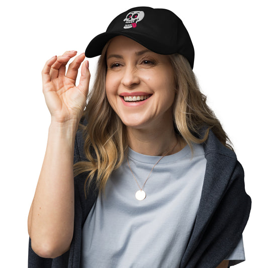 Ronas Design Pink Skull Hat Front View on Women Model in Black
