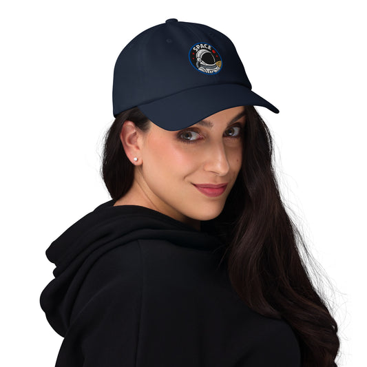 Ronas Design Space Explorer Hat Right Front View on Women Model in Navy