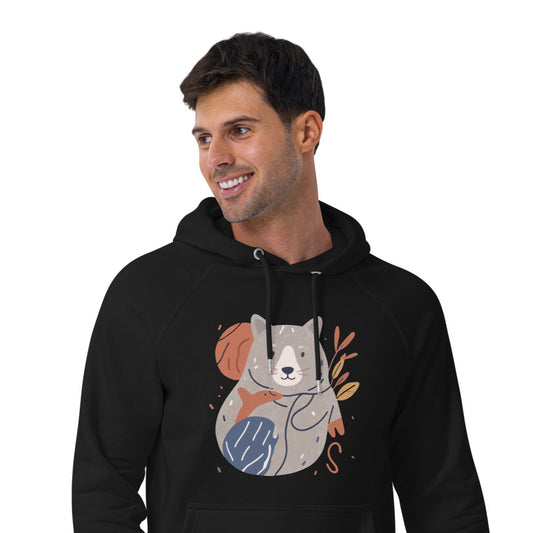 Ronas Design Cute Wombat and Friends Hoodie Front View on Men Model in Black