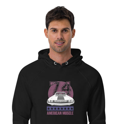 Ronas Design American Muscle Hoodie Front View on Men Model in Black