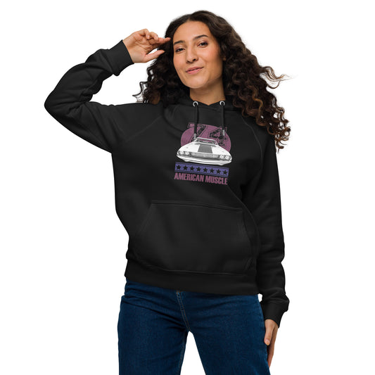 Ronas Design American Muscle Hoodie Front View on Women Model in Black