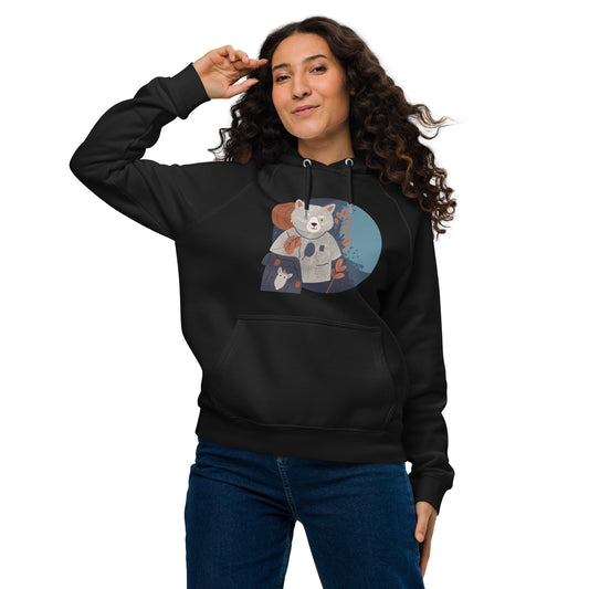 Ronas Design Wombat Explorer Hoodie Front View on Women Model in Black