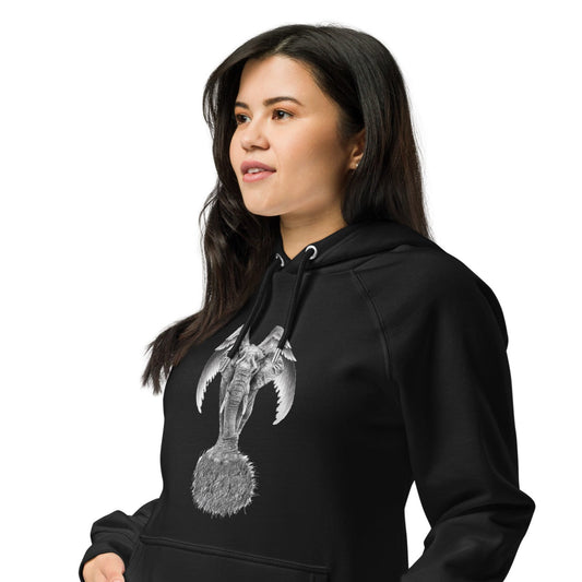 Ronas Design Elephant Ascend Hoodie Front View on Women Model in Black