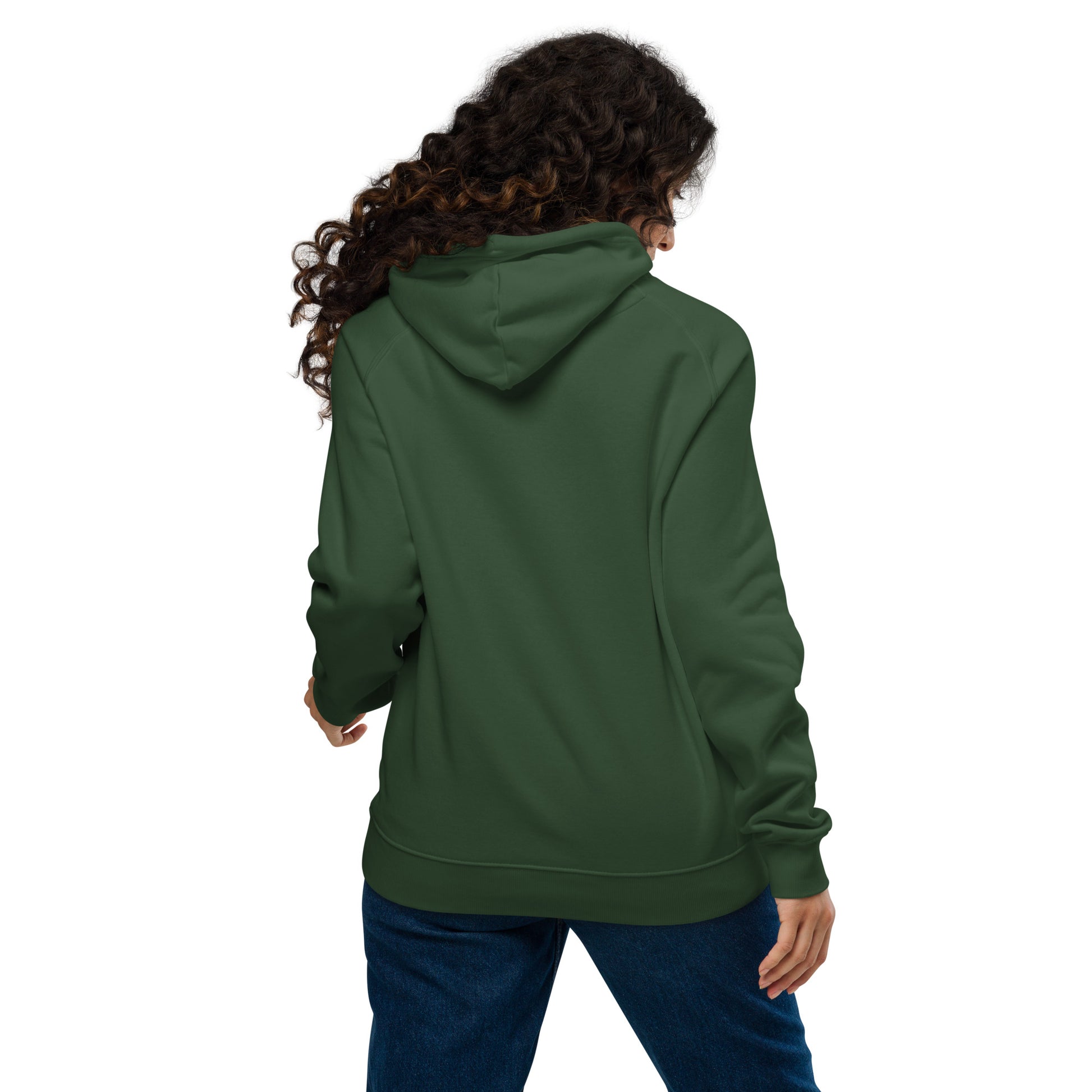 Ronas Design Elephant Ascend Hoodie Back View on Women Model in Bottle Green