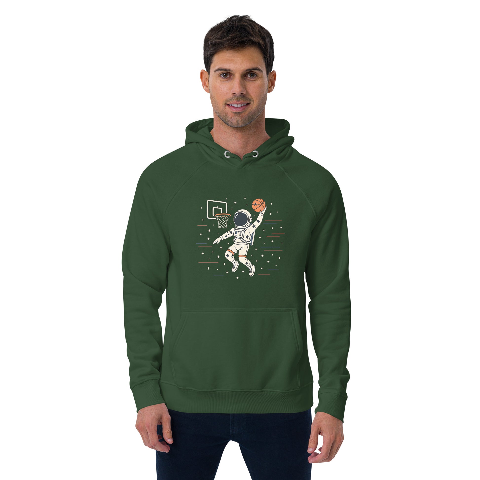 Ronas Design Space Dunk Hoodie Front View on Men Model in Bottle Green