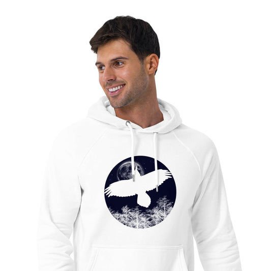 Ronas Design Midnight Moon Hoodie Front View on Men Model in White