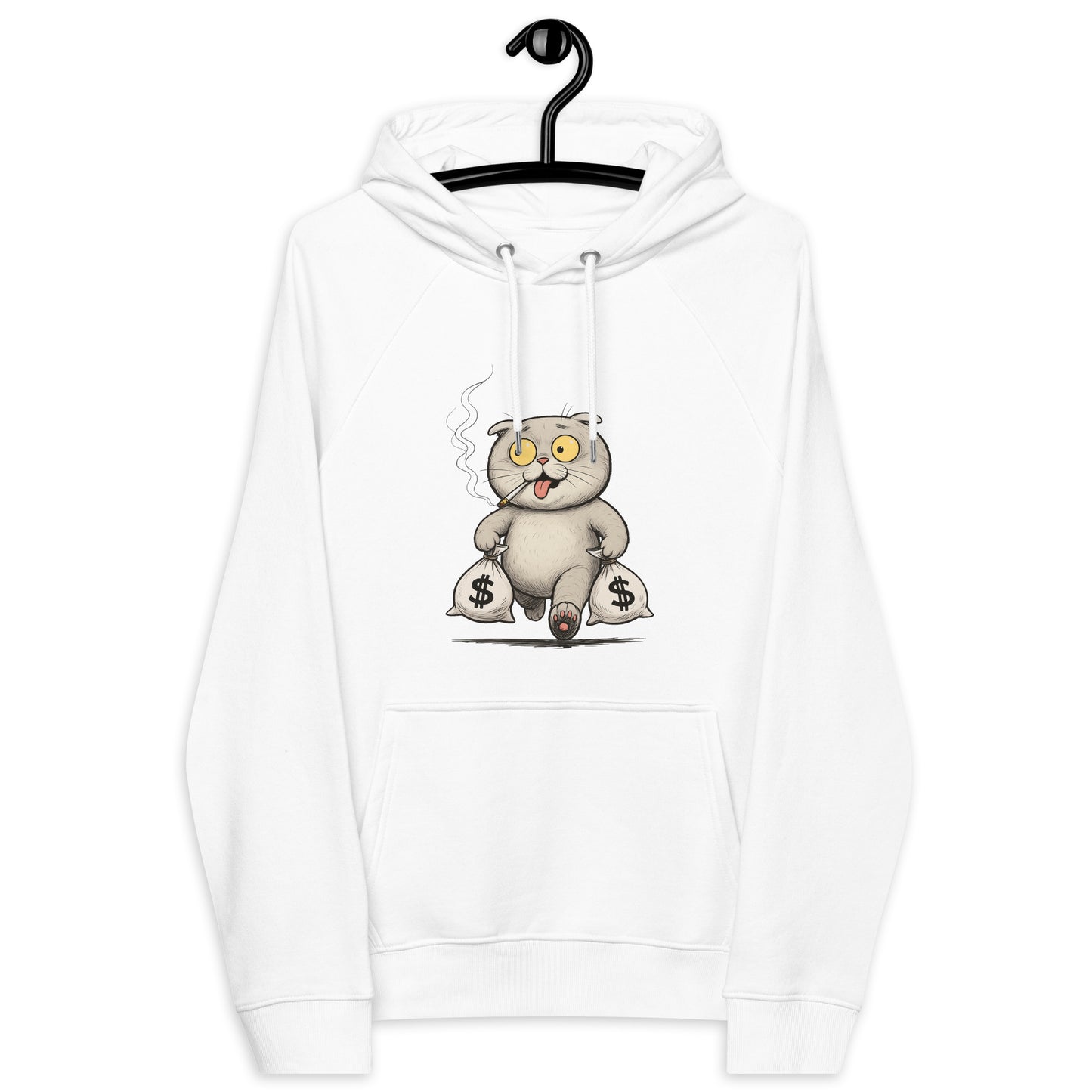 Ronas Design Money Cat Hoodie Front View in White