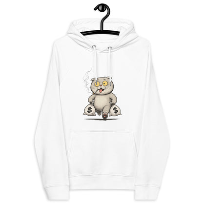Ronas Design Money Cat Hoodie Front View in White