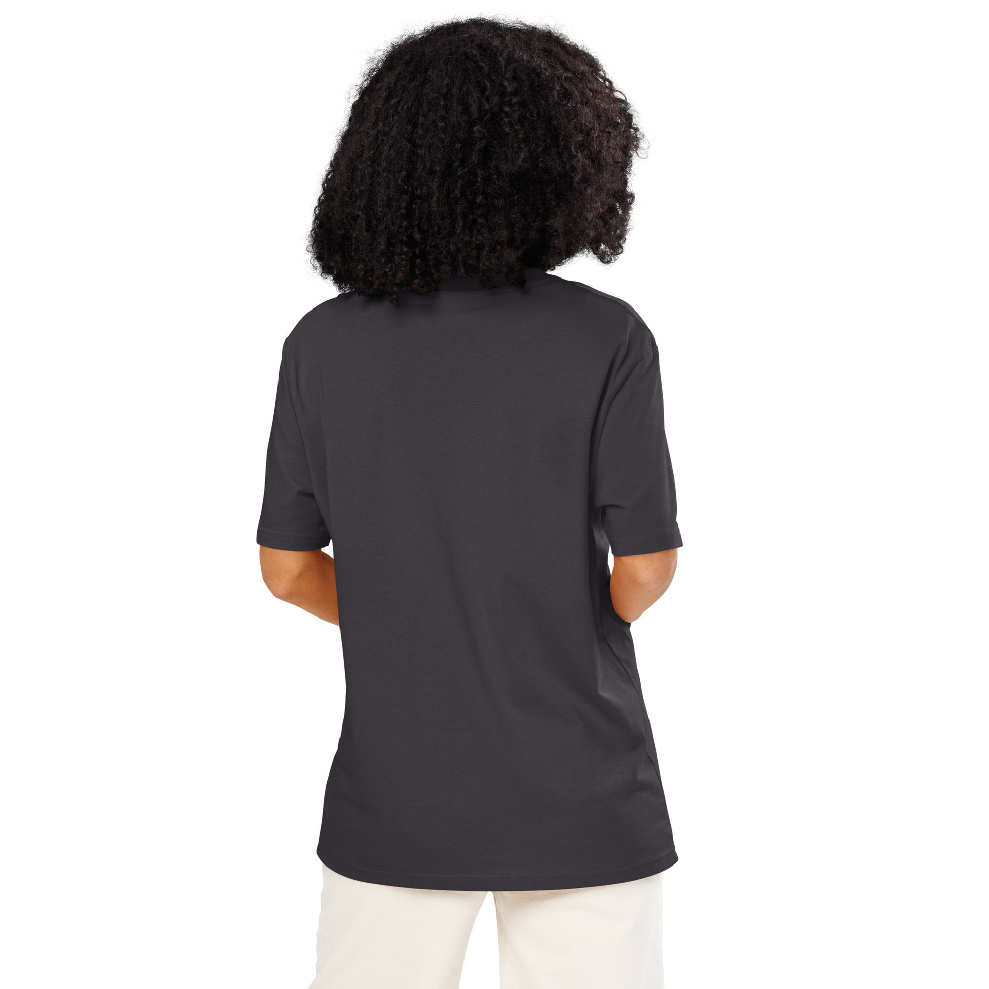 Ronas Design Card Queen T-Shirt Back View on Women Model in Anthracite
