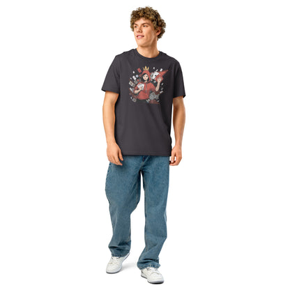 Ronas Design Card Queen T-Shirt Front View on Men Model in Anthracite