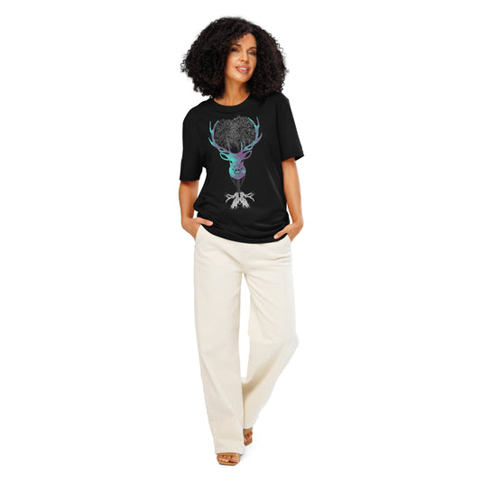 Ronas Design Nature Spirit T-Shirt Front View on Women Model in Black