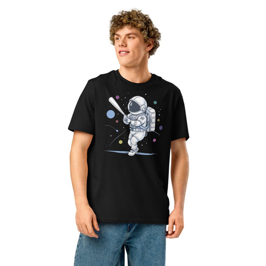 Ronas Design Astronaut Swing T-Shirt Front View on Men Model in Black